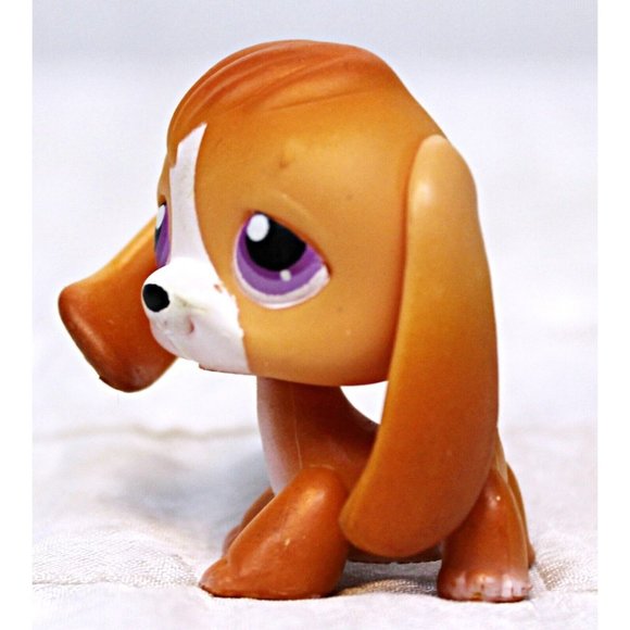 2004 Hasbro LPS Littlest Pet Shop #301 Orange and White Beagle Dog Purple Eyes - Picture 2 of 6